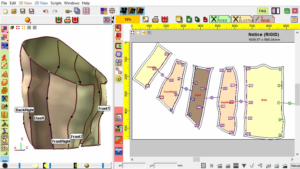 Schermata della creazione di modelli per un corsetto ortopedico in Wrapstyler